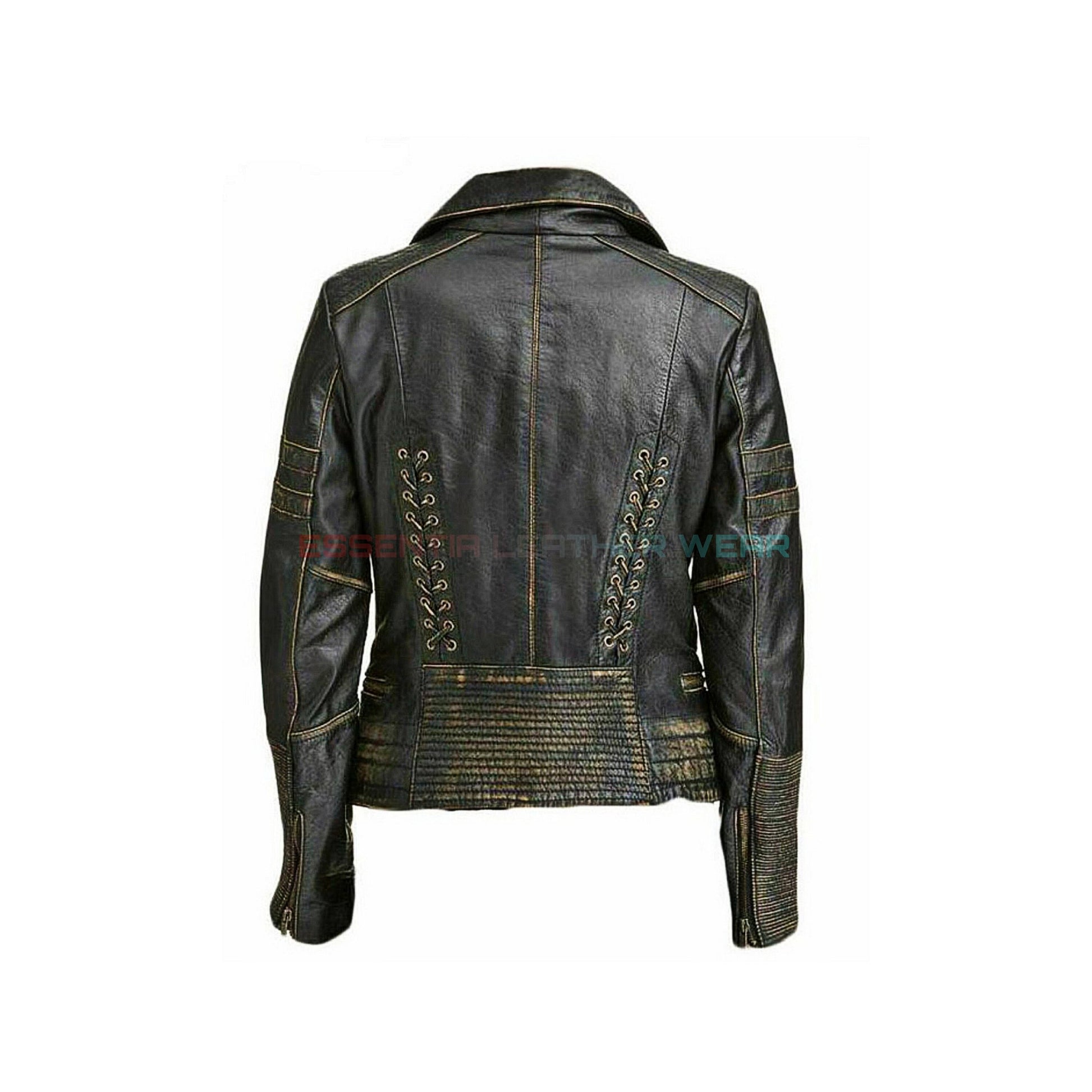 Women's Real Sheepskin Leather Motorcycle Slim Fit Distressed Biker Jacket, Women's Slim Fit Laced Biker Jacket. Best Gift For Her, Jacket