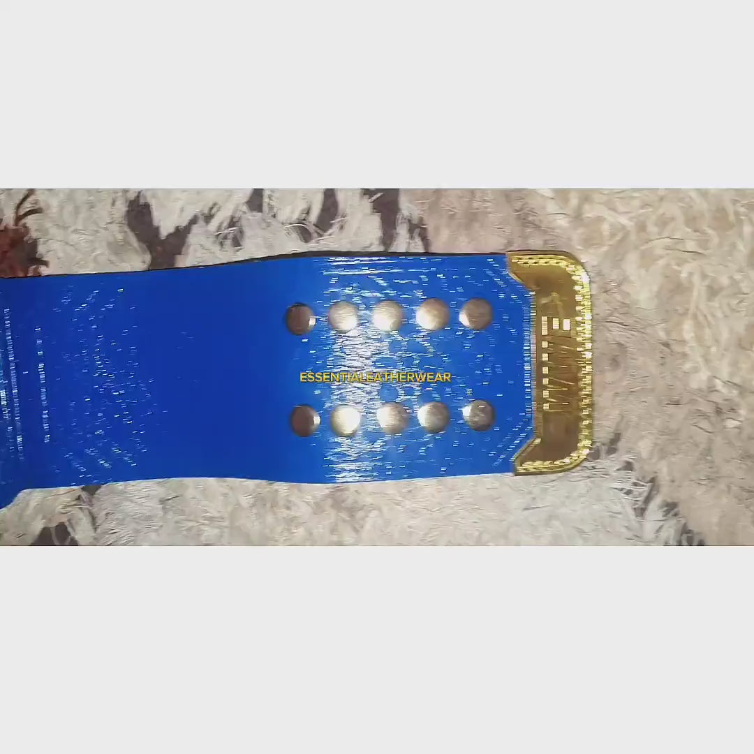 World Universal Heavyweight Wrestling Championship W 24K Gold Plated Blue Cowhide Leather Adult Size Replica Title Belt 2,4 & 6 mm, Gift