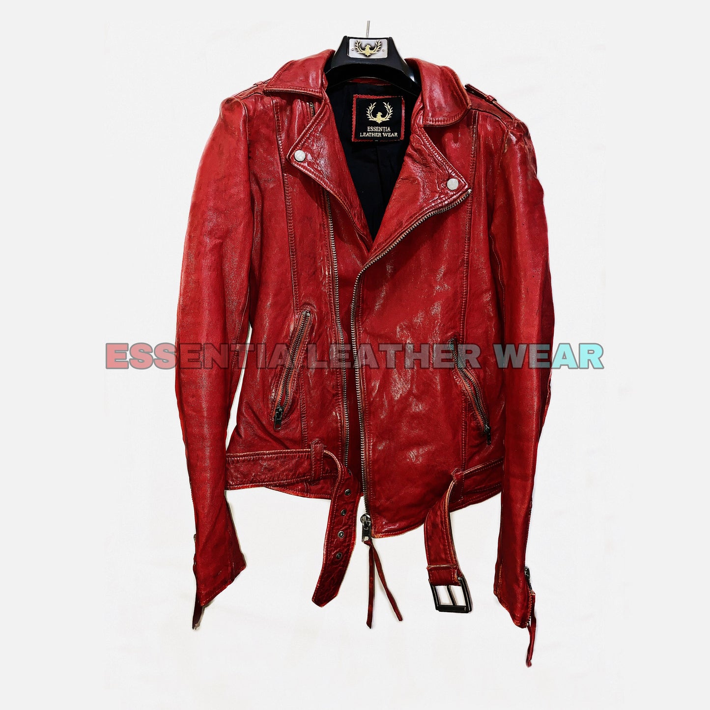 Men's Red Real Leather Biker Motorcycle Jacket, Red Leather Slim Fit Cafe Racer Jacket, Wax Leather Jacket, Gift For Him, Valentine's Jacket