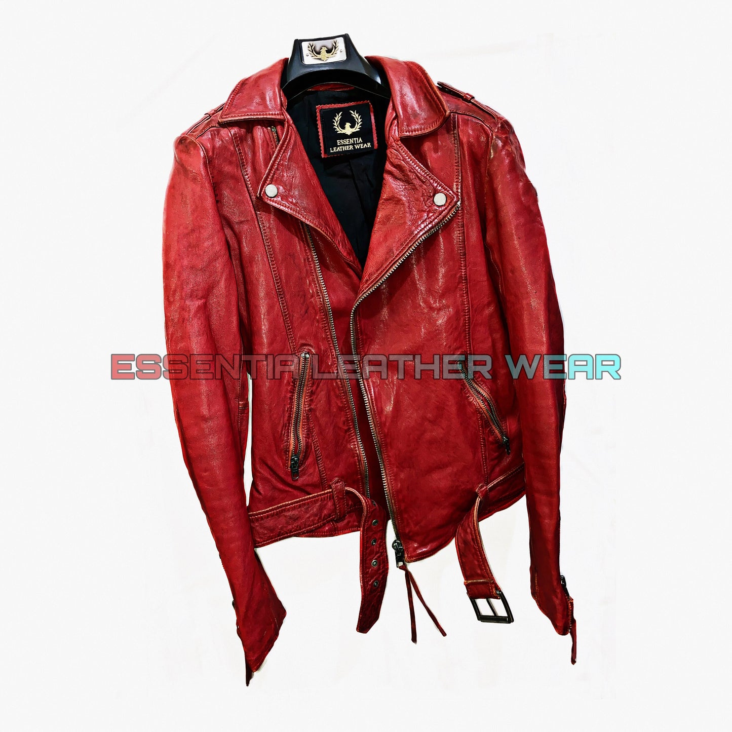 Men's Red Real Leather Biker Motorcycle Jacket, Red Leather Slim Fit Cafe Racer Jacket, Wax Leather Jacket, Gift For Him, Valentine's Jacket