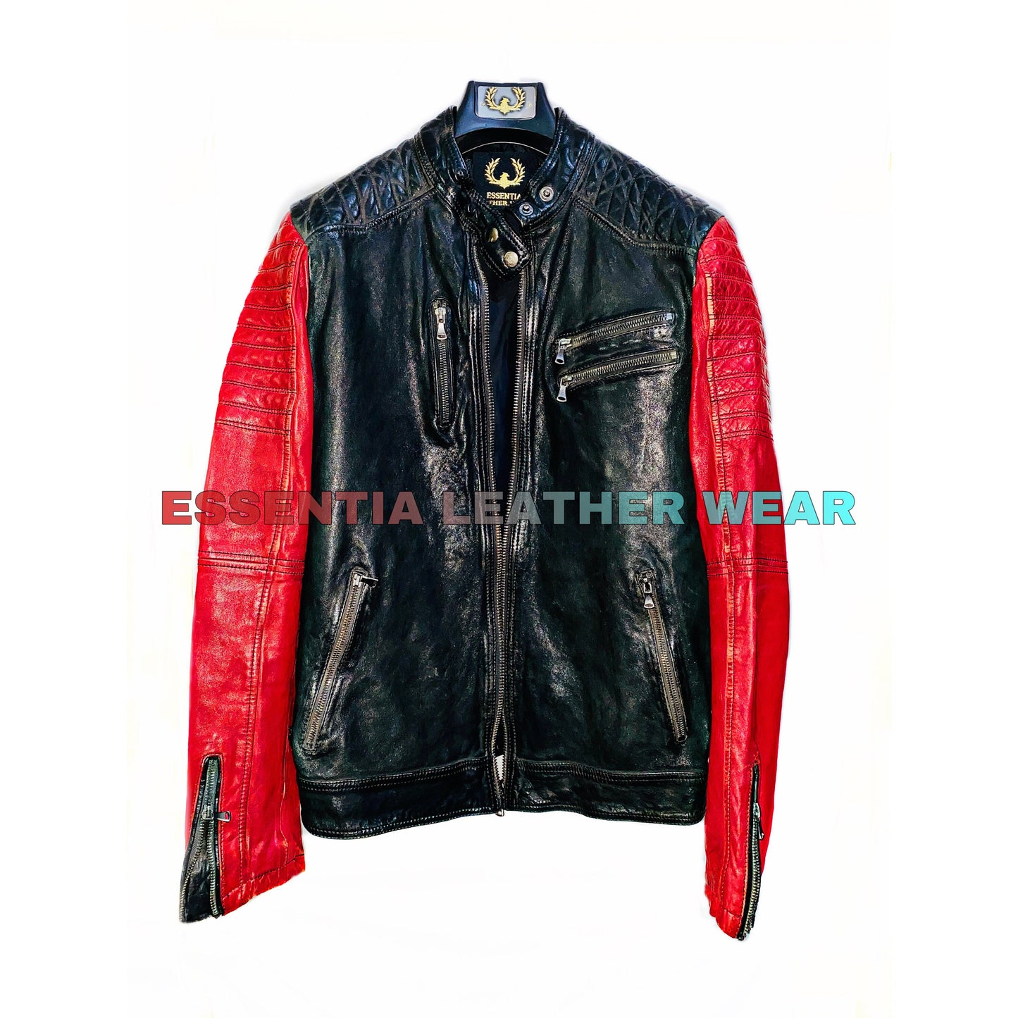 Men’s Stylish Motor Biker Genuine Leather Biker Jacket, Valentine's Red Black Motorcycle Leather Jacket / Cafe Racer Jacket, Gift For Him