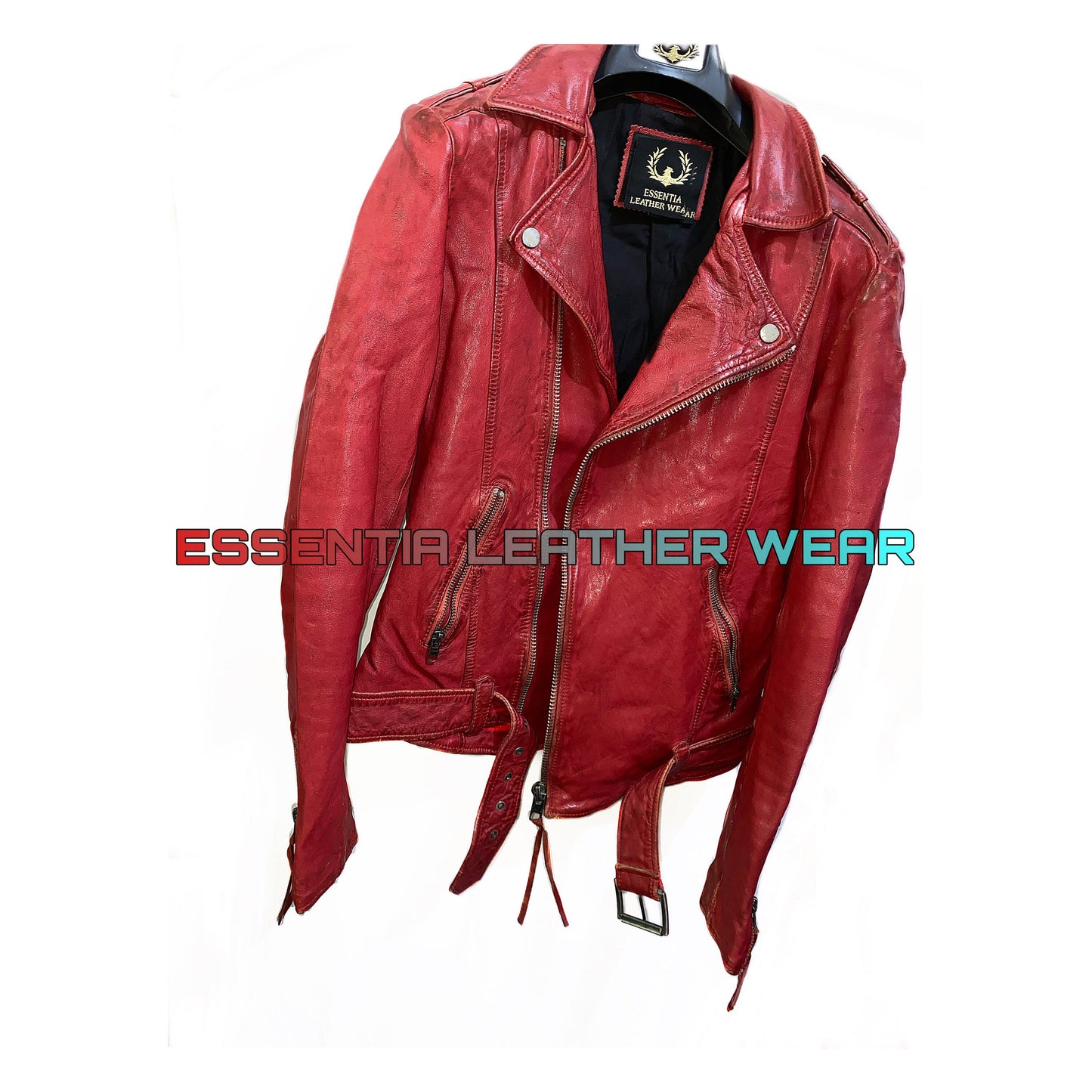 Men's Red Real Leather Biker Motorcycle Jacket, Red Leather Slim Fit Cafe Racer Jacket, Wax Leather Jacket, Gift For Him, Valentine's Jacket