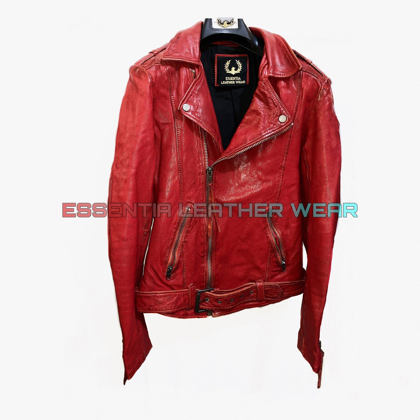 Men's Red Real Leather Biker Motorcycle Jacket, Red Leather Slim Fit Cafe Racer Jacket, Wax Leather Jacket, Gift For Him, Valentine's Jacket