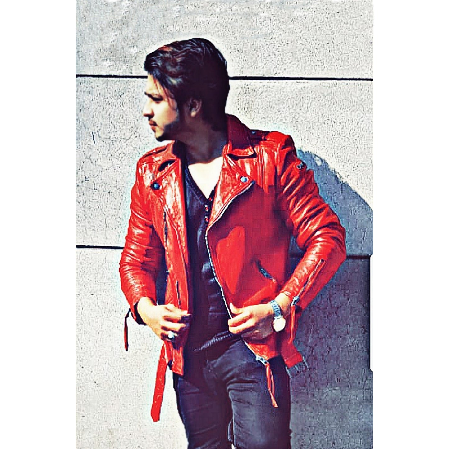 Men's Red Real Leather Biker Motorcycle Jacket, Red Leather Slim Fit Cafe Racer Jacket, Wax Leather Jacket, Gift For Him, Valentine's Jacket