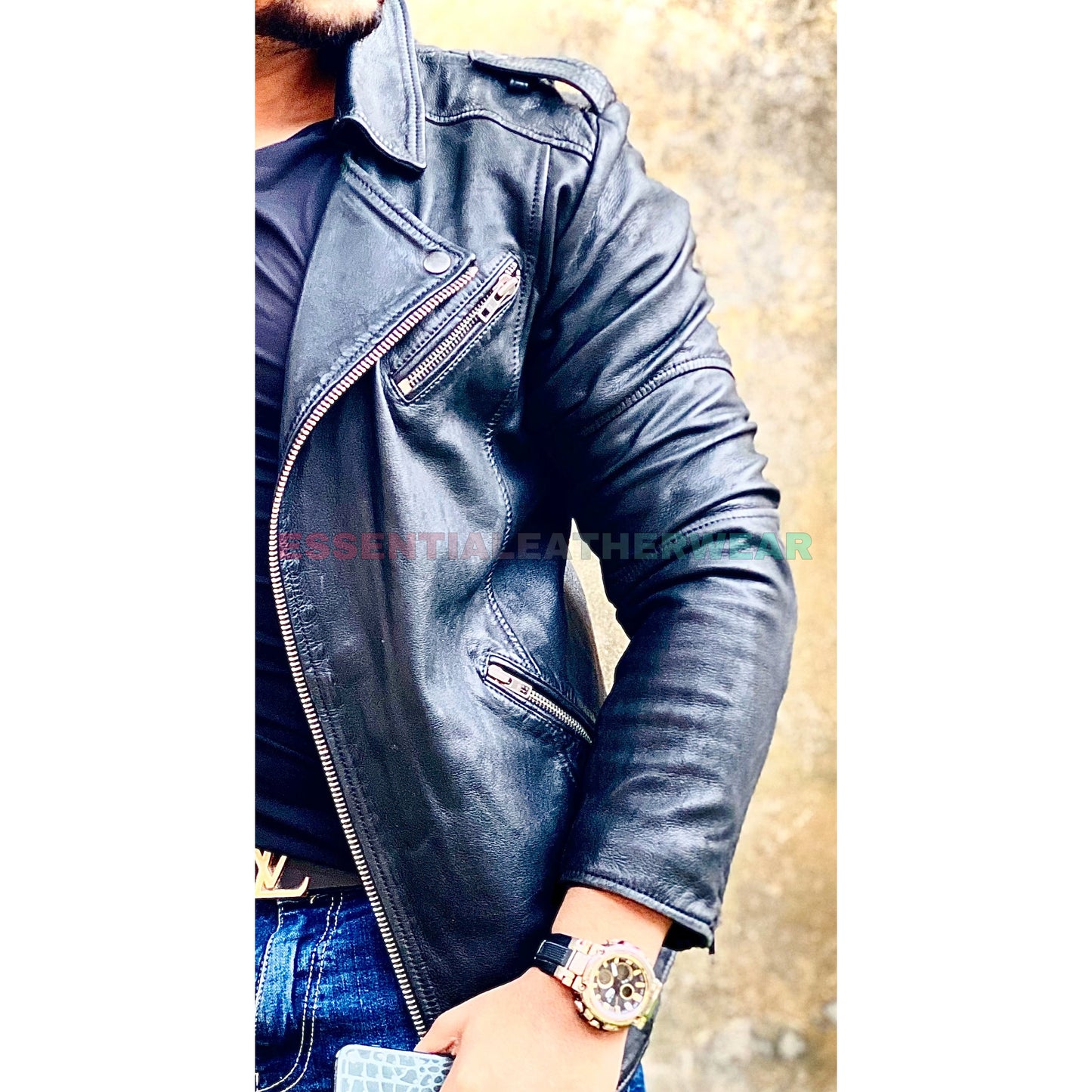 Moto Style Leather Jacket, Handmade Real Sheep Veg Leather Biker Jacket, Biker Jacket For Men's, Men's Distressed Leather Biker Jacket