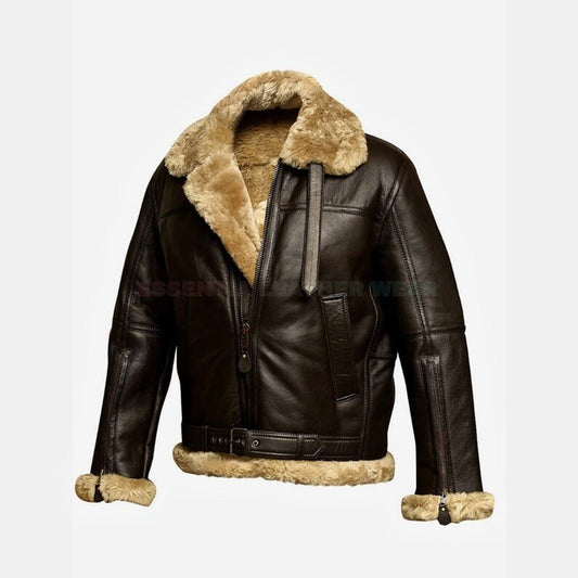 Brown B3 RAF Aviator Bomber Jacket, Men's 100% Shearling Sheepskin Aviator Flight Soft Fur Bomber Cockpit Custom Pilot Jacket Handmade, Gift