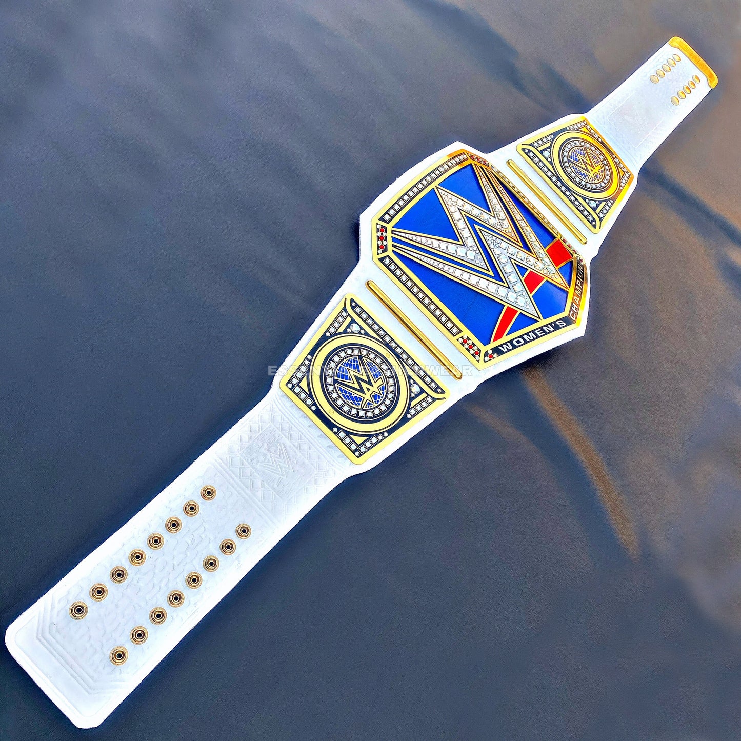 World Universal Heavyweight Wrestling Women Championship Replica 24K Gold Plated White N Blue Title Leather Belt In 2,4 & 6mm, Gift for her