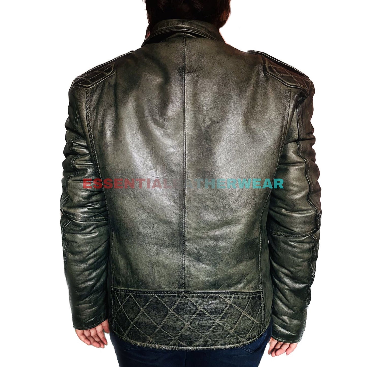 Women's Green Handmade Motorcycle Genuine Leather Biker Jacket, Women's Green Slim Fit Waxed Quilted Leather Jacket, Leather Jacket For Her