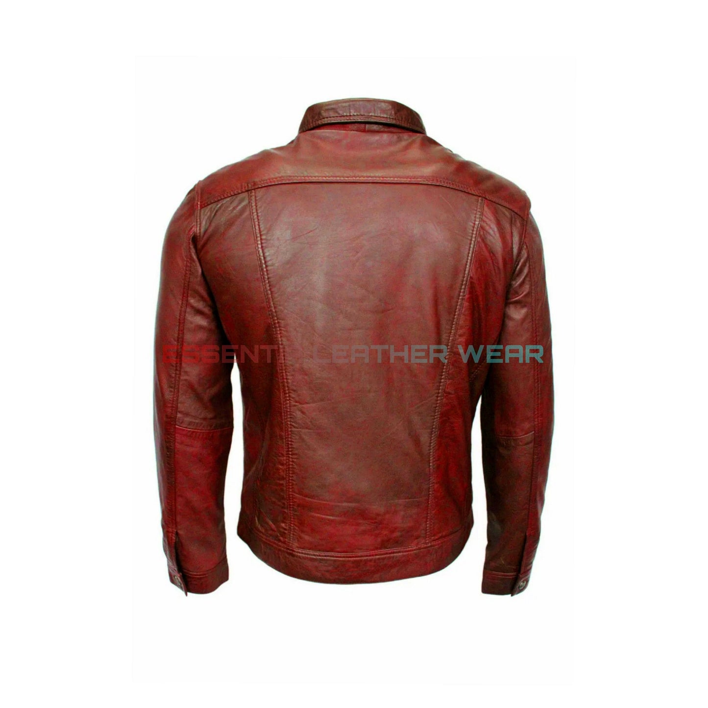 Men's Red Handmade Genuine Lambskin Leather Trucker Shirt, Men's Fashion Trucker Shirt,  Real Sheepskin Full Sleeves Party Club Wear Shirt