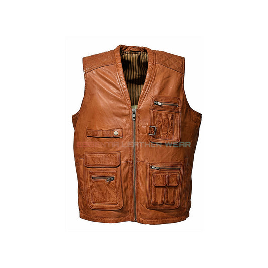 Men's Brown Biker Leather Vest | Cafe Racers Handmade Cowhide Brown Leather Vest | Motorcycle Genuine Leather Vest | Racing Jacket For Men's