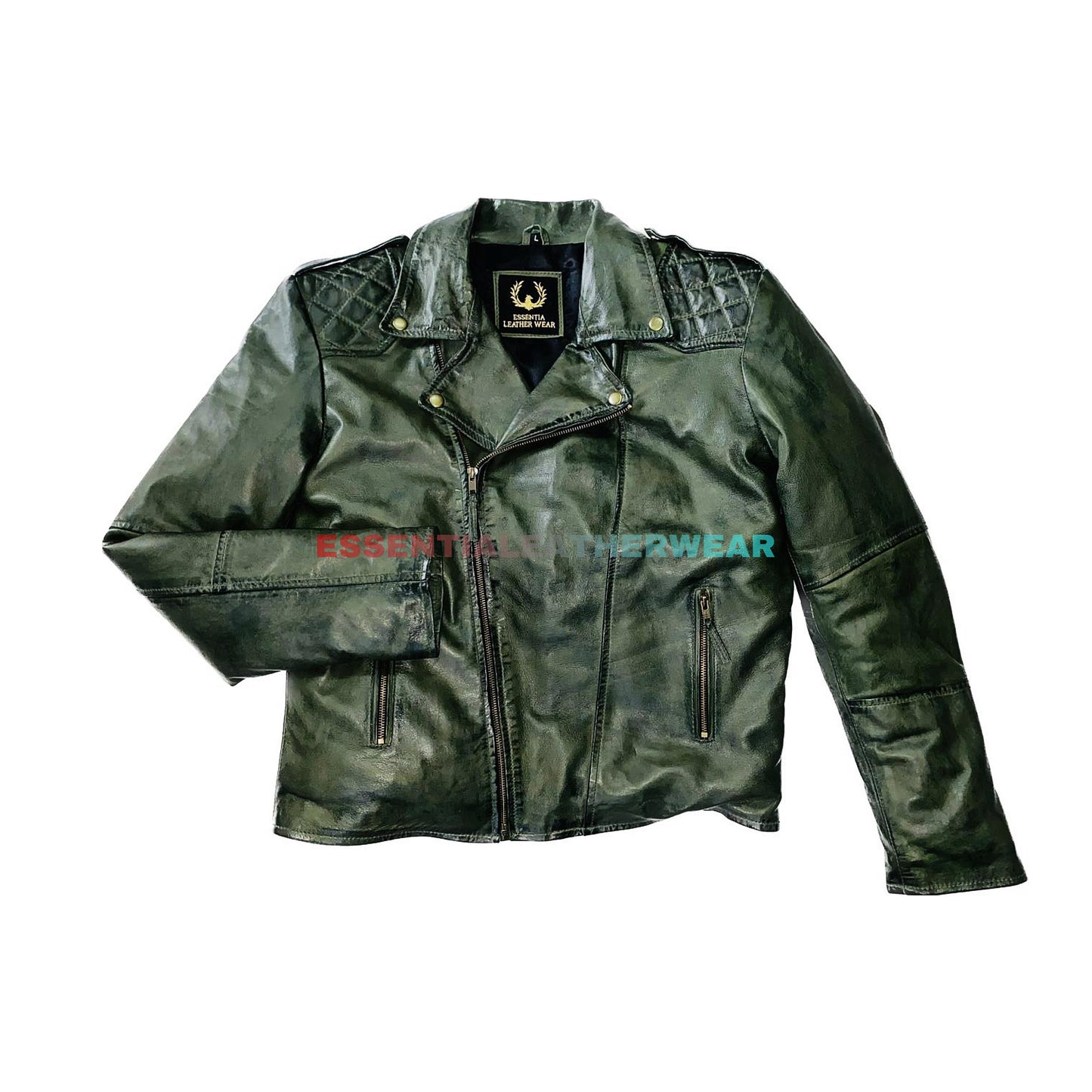 Men's Handmade Green Motorcycle Genuine Lambskin Leather Biker Jacket, Men's Green Slim Fit Waxed Quilted Motorcycle Jacket, Leather Jacket