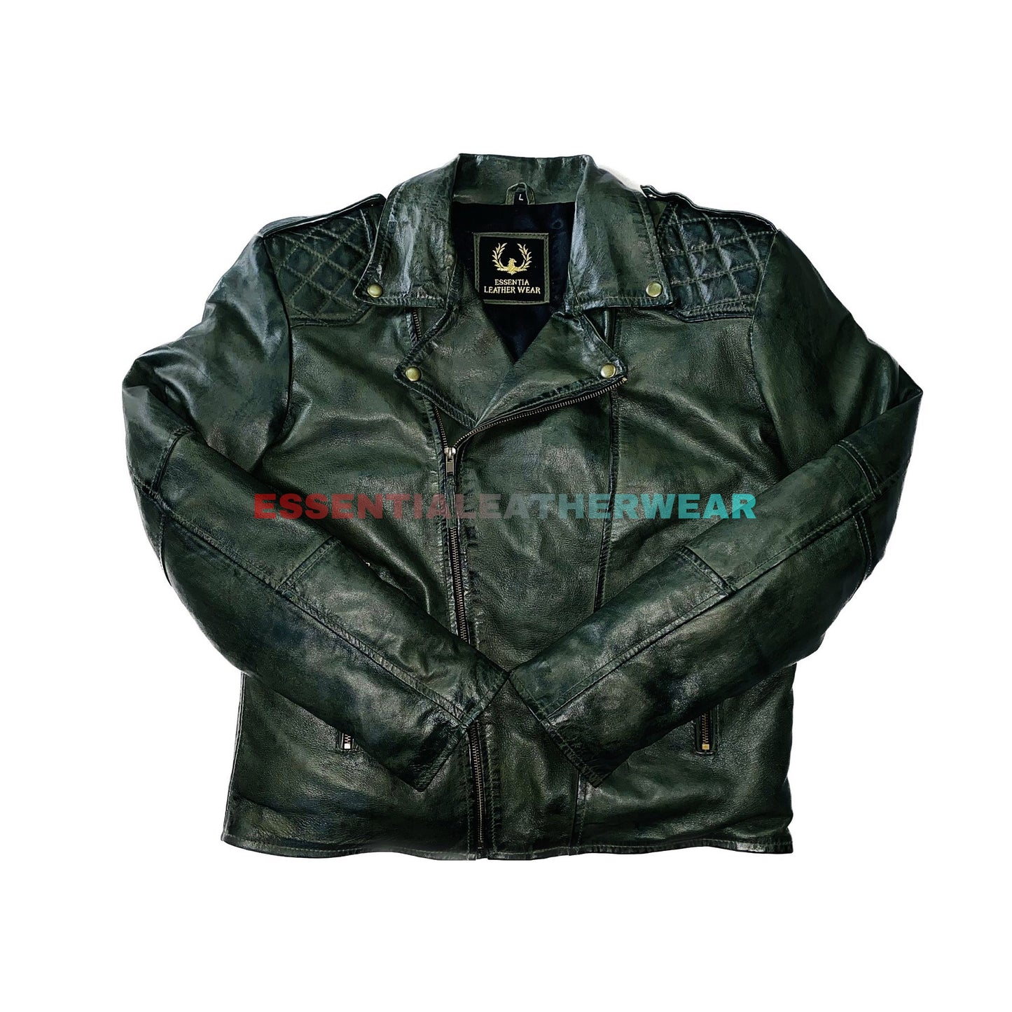 Men's Handmade Green Motorcycle Genuine Lambskin Leather Biker Jacket, Men's Green Slim Fit Waxed Quilted Motorcycle Jacket, Leather Jacket