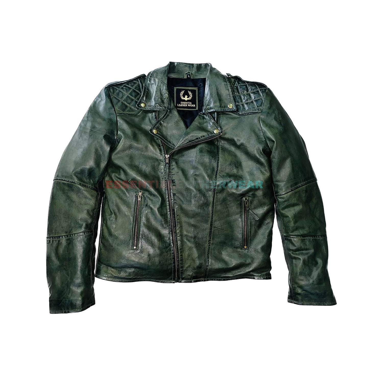 Men's Handmade Green Motorcycle Genuine Lambskin Leather Biker Jacket, Men's Green Slim Fit Waxed Quilted Motorcycle Jacket, Leather Jacket