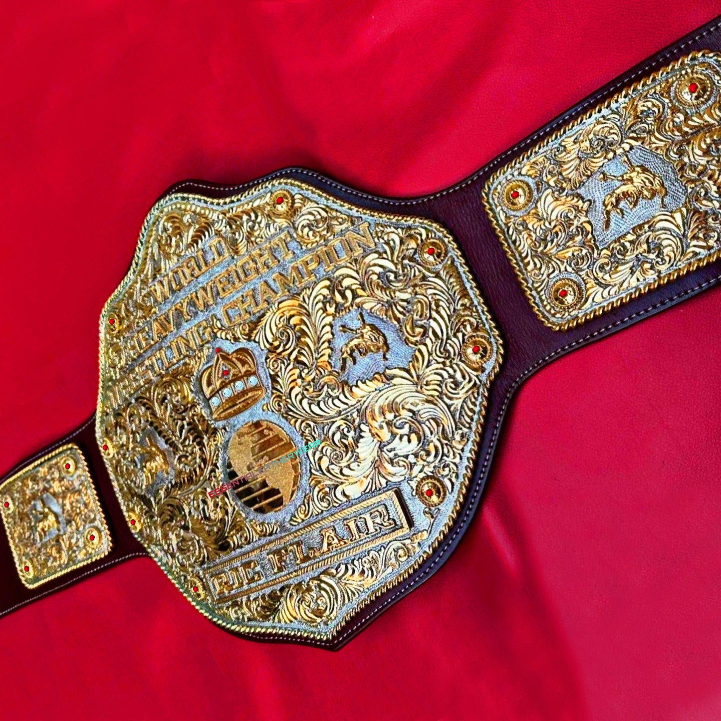 Crumrine Big Gold Hand Textured Replica World Heavyweight Championship Title Belt Adult Size Fully Loaded 24k Gold (Personalized Name Plate)