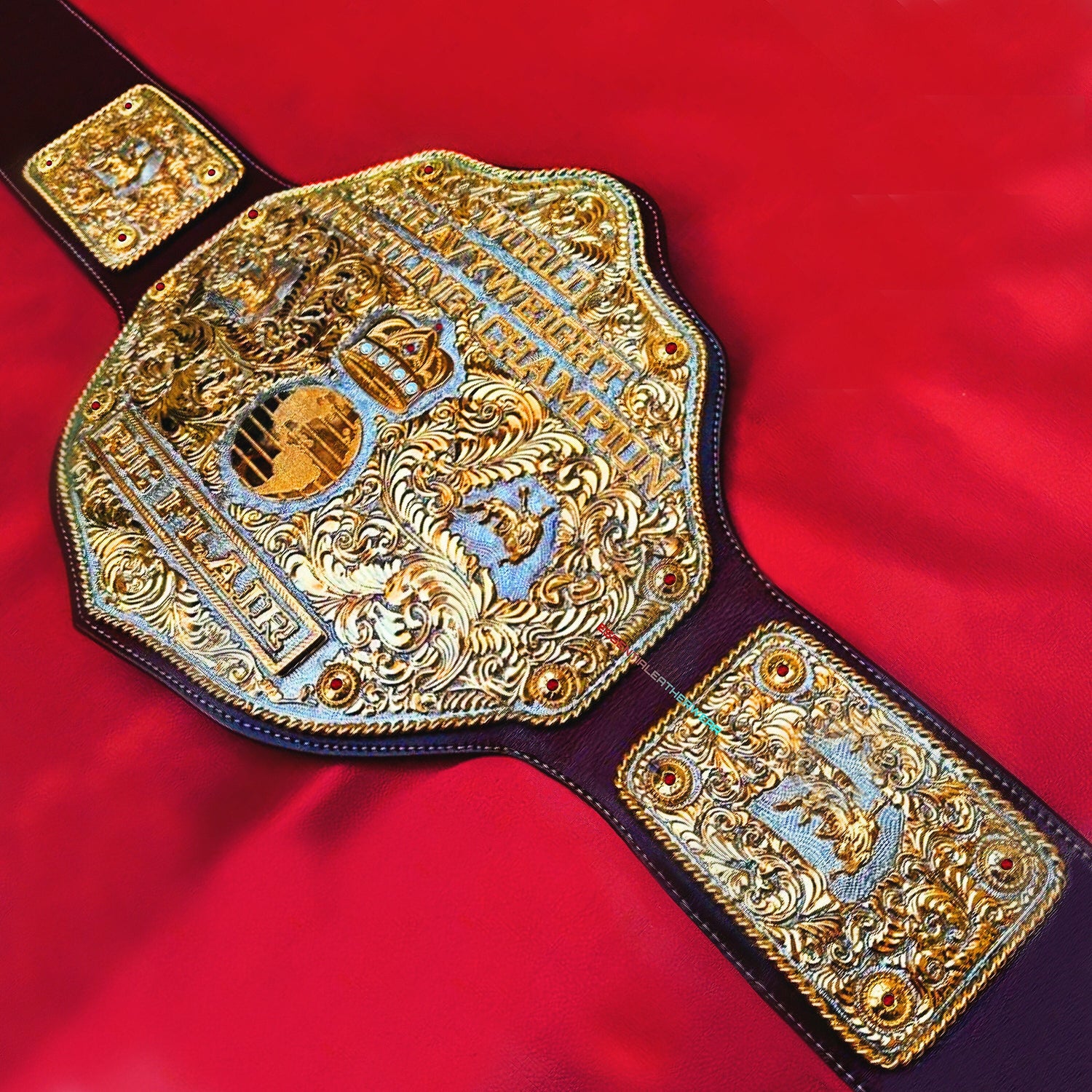 Crumrine Big Gold Hand Textured Replica World Heavyweight Championship Title Belt Adult Size Fully Loaded 24k Gold (Personalized Name Plate)
