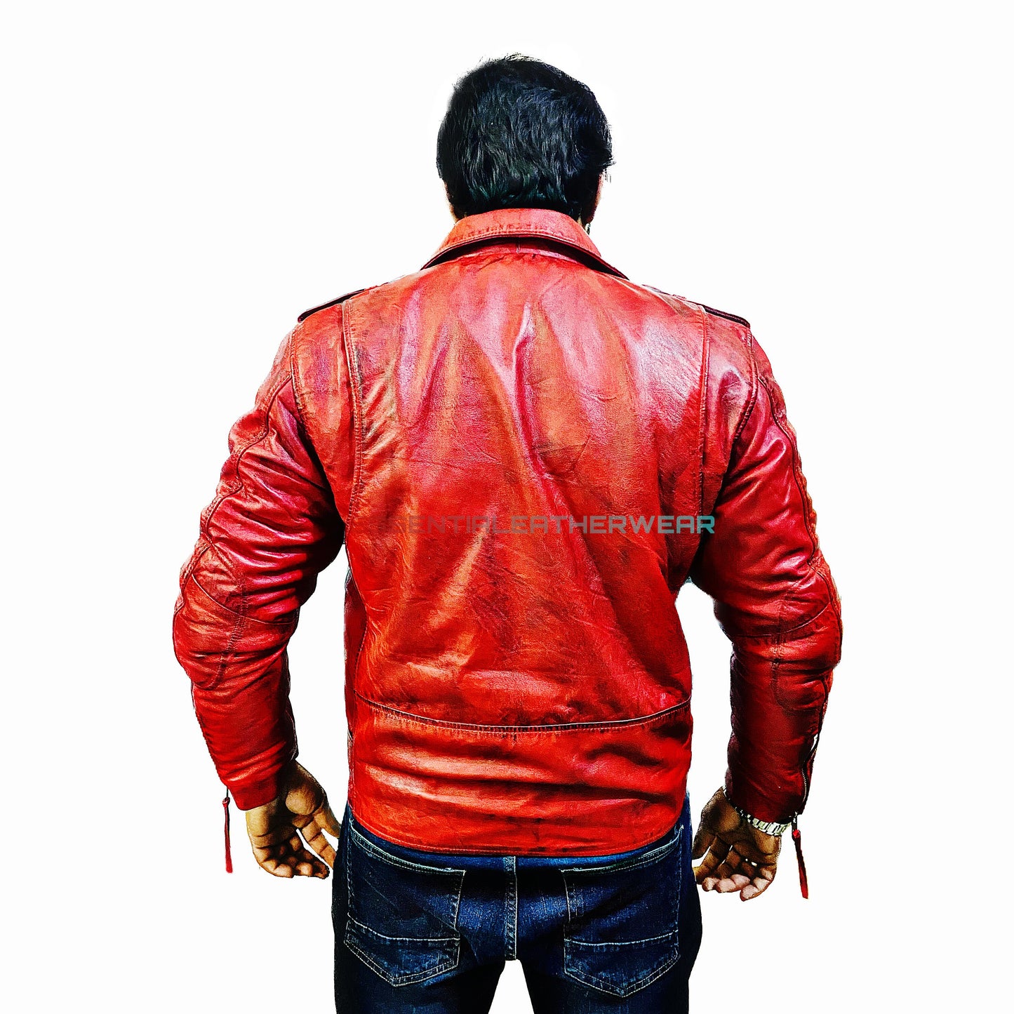 Handmade Men's Distressed Red Motorcycle Cafe Racer Waxed Biker Genuine Sheep Leather Jacket,  Moto Jacket, Gift For Him, Motorbiker Jacket