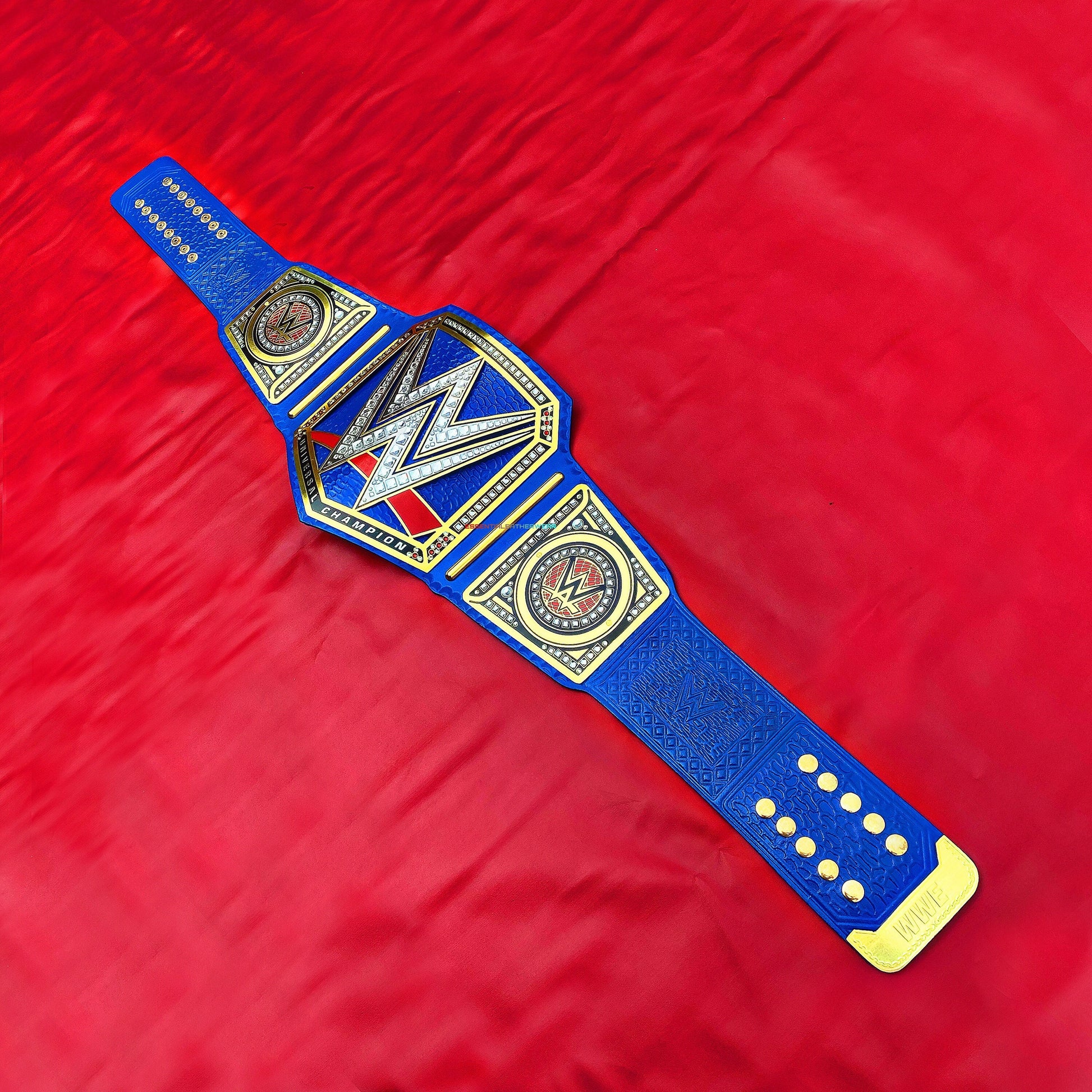 World Universal Heavyweight Wrestling Championship W 24K Gold Plated Blue Cowhide Leather Adult Size Replica Title Belt 2,4 & 6 mm, Gift