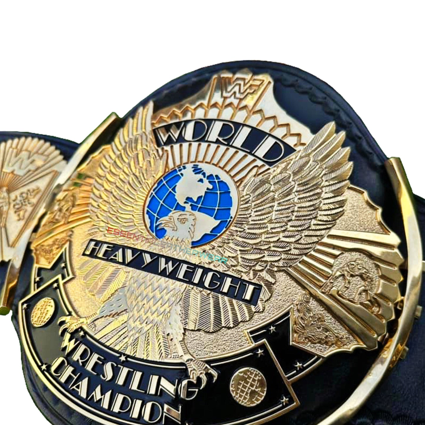 New Winged Eagle WWF CNC 3D Textured 24K Swiss Gold Plated Black World Heavyweight Wrestling Championship Replica Title Belt In 4,6mm, Gift