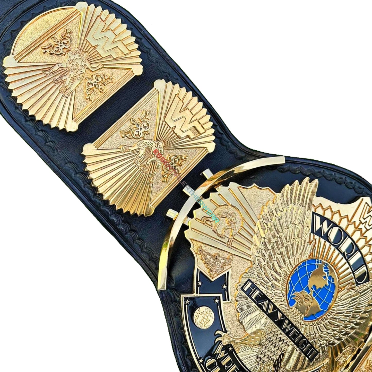 New Winged Eagle WWF CNC 3D Textured 24K Swiss Gold Plated Black World Heavyweight Wrestling Championship Replica Title Belt In 4,6mm, Gift