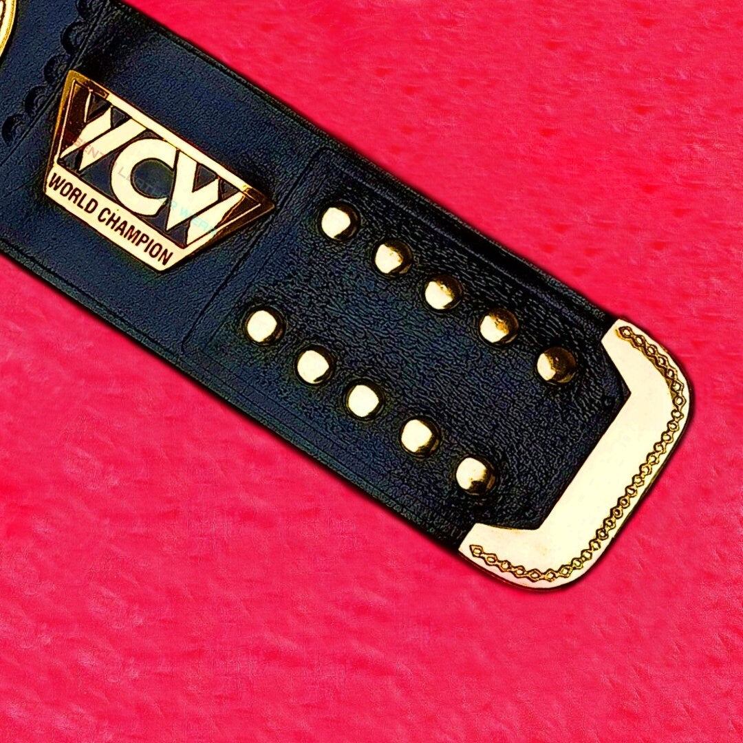 NEW WCW World Heavyweight Wrestling Championship Replica 24K Gold Plated Black Leather Title Adult Size Belt In 2mm, 4mm, 6mm , Gift For Him