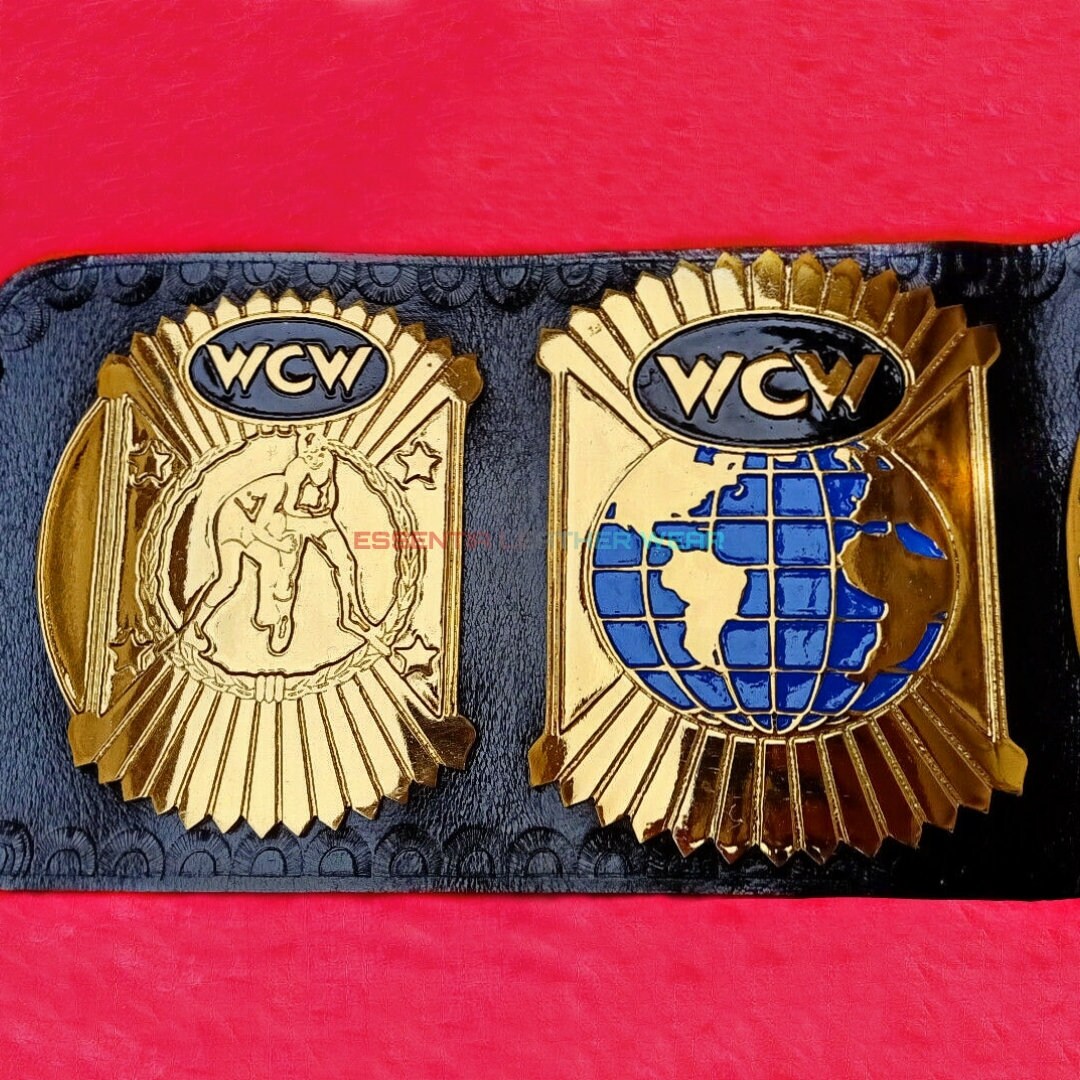 NEW WCW World Heavyweight Wrestling Championship Replica 24K Gold Plated Black Leather Title Adult Size Belt In 2mm, 4mm, 6mm , Gift For Him