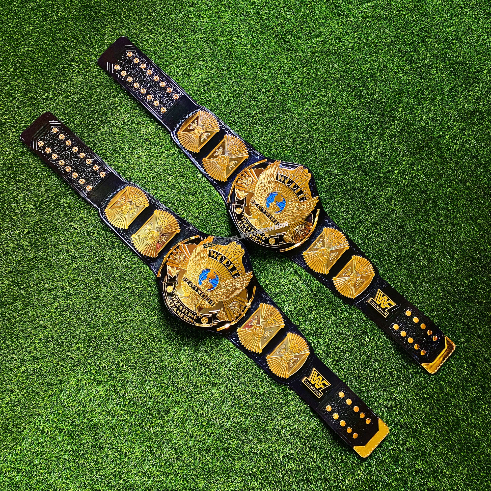 New Winged Eagle WWF CNC Dual Plated Replica 24K Gold Plated World Heavyweight Wrestling Title Adult Size 2 Belts In 4mm, 6mm, Special Deal