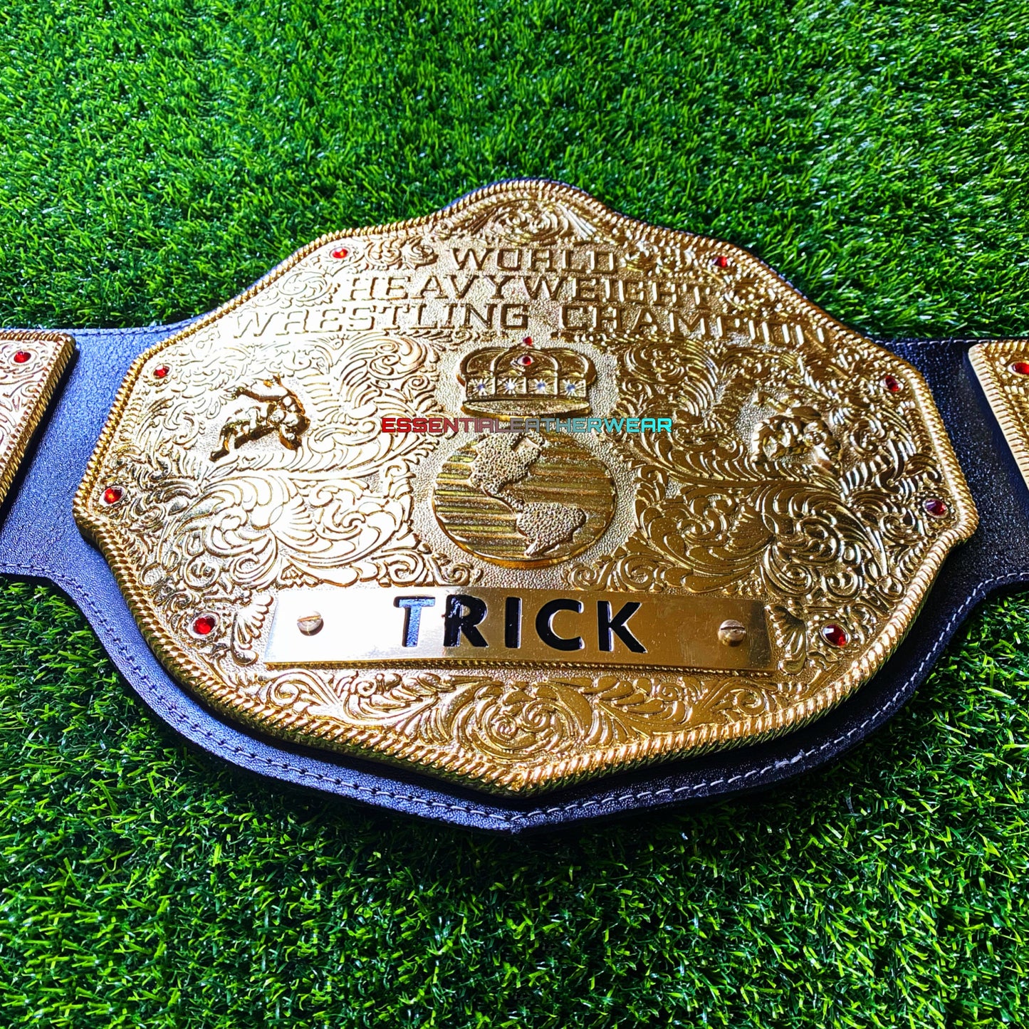 WCW Big Gold Crumrine Die-Casted World Wrestling Championship 24K Gold Plated Cowhide Adult Size Replica Title Belt In 4 & 6mm, Gift For Him